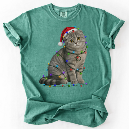 Scottish Fold Christmas Lights Shirt, Comfort Colors Holiday Cat Lover Tee