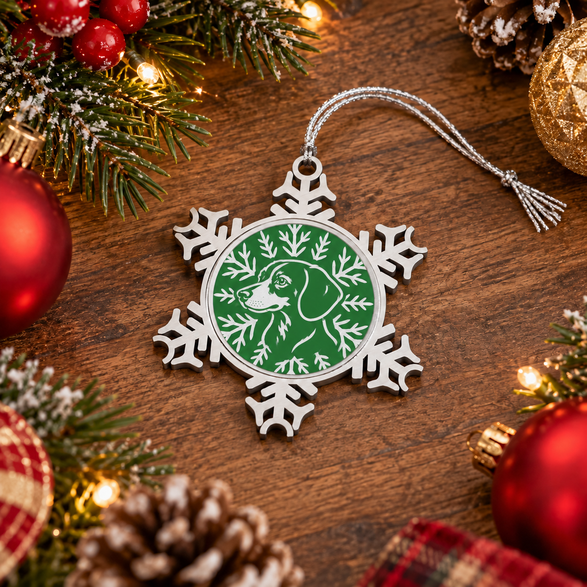 Dachshund Ornament, Pewter Snowflake Christmas Ornament, Dachshund Lover Gift