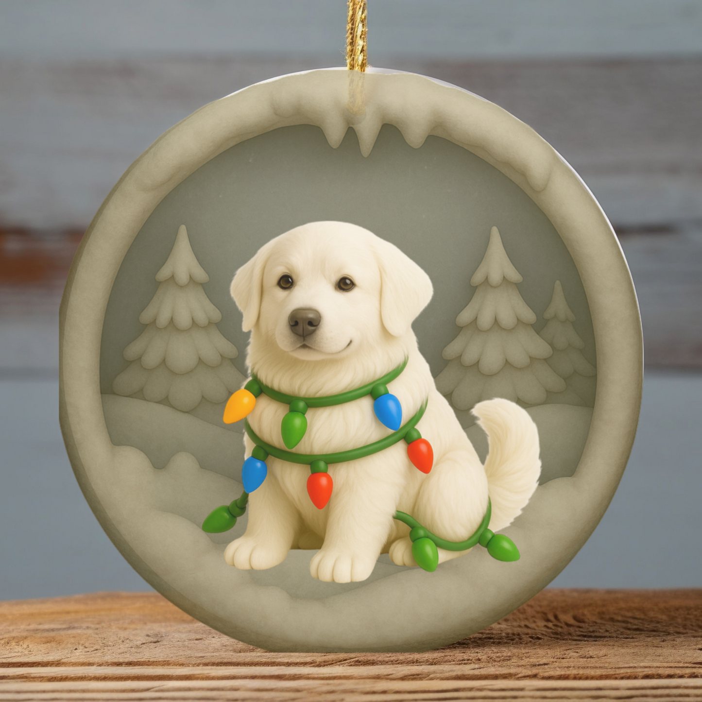 Personalized Great Pyrenees Christmas Ornament, 3D Clay-Style Dog Keepsake with Lights