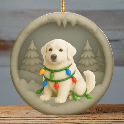 Personalized Great Pyrenees Christmas Ornament, 3D Clay-Style Dog Keepsake with Lights