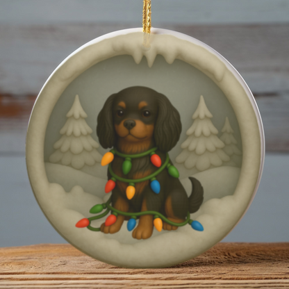 Personalized Black and Tan Cavalier King Charles Spaniel Christmas Ornament, 3D Clay-Style Dog Keepsake with Lights