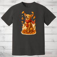 Load image into Gallery viewer, Chihuahua in Autumn Leaves T-shirt, Fall Dog Sweatshirt, Pet Lover Gift, Cozy Canine Apparel, Chihuahua in Scarf, Dog Mom Present
