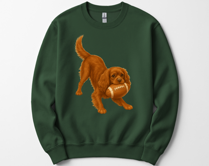 Cavalier King Charles Spaniel Football Sweatshirt – Blenheim, Ruby or Tri-Color Dog Lover Gift
