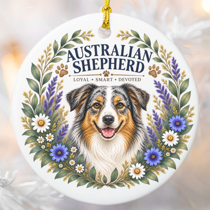 Australian Shepherd Ornament, Aussie Dog Lover Gift, Floral Breed Keepsake, Dog Mom Gift