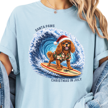 Christmas in July Gift for Ruby Cavalier Lovers, Santa Paws Beach Shirt