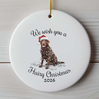 Christmas Chocolate Labrador Ornament, Christmas Lights Dog Keepsake