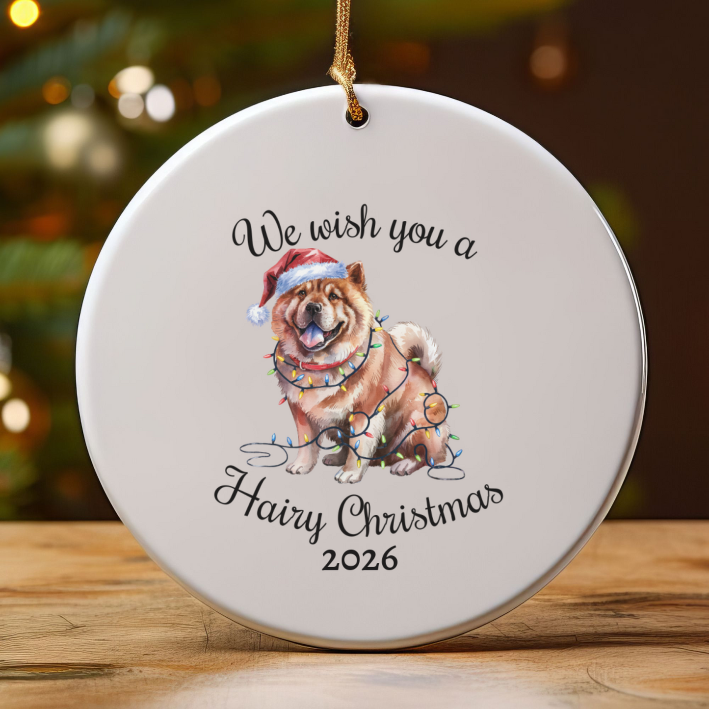 Christmas Chow Chow Ornament, Christmas Lights Dog Keepsake