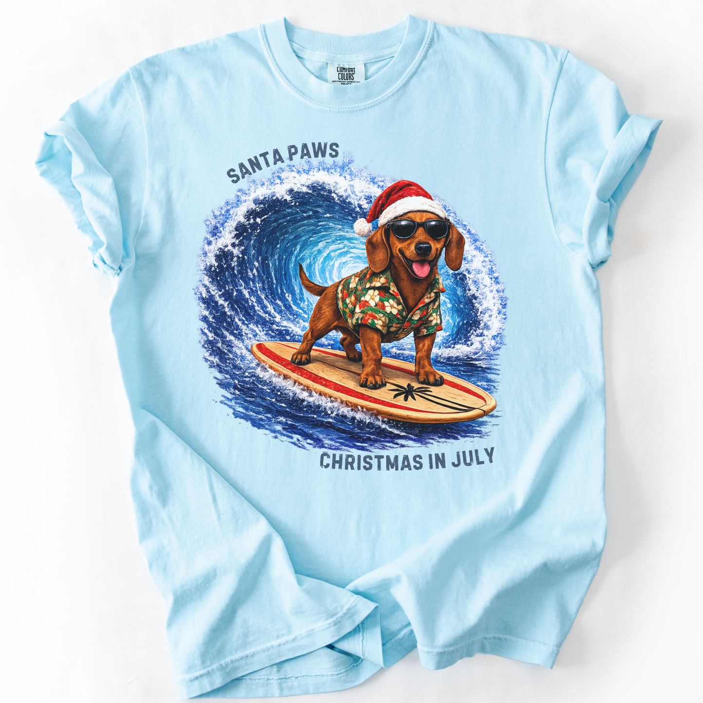 Christmas in July Gift for Dachshund Lovers, Santa Paws Beach Shirt