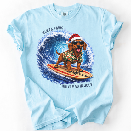 Christmas in July Gift for Dachshund Lovers, Santa Paws Beach Shirt
