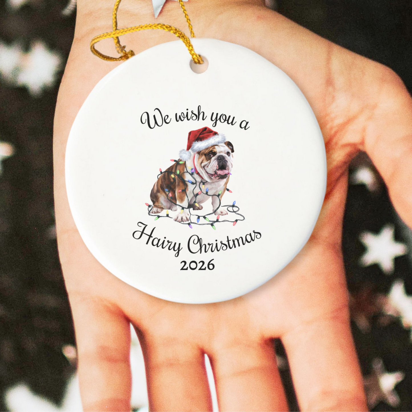 Christmas Bulldog Ornament, Bulldog Mom, Christmas Lights Dog Keepsake, Christmas Dog, Gift For Dog Lover, Bulldog