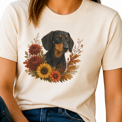 Black and Tan Dachshund Autumn Floral Shirt