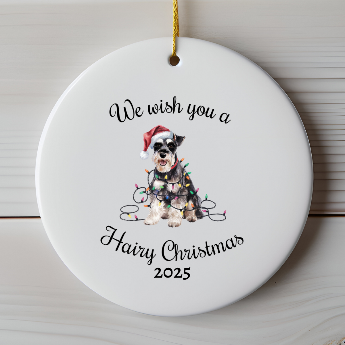 Christmas Schnauzer Ornament, Christmas Lights Dog Keepsake
