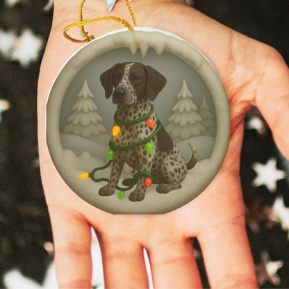 Personalized Brown German Shorthaired Pointer Christmas Ornament, 3D Clay-Style Dog Keepsake with Lights
