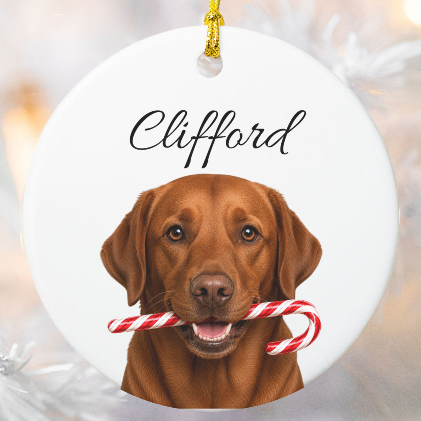 Personalized Fox Red Lab Candy Cane Ornament