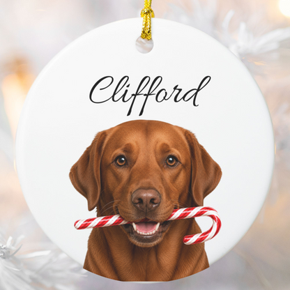 Personalized Fox Red Lab Candy Cane Ornament