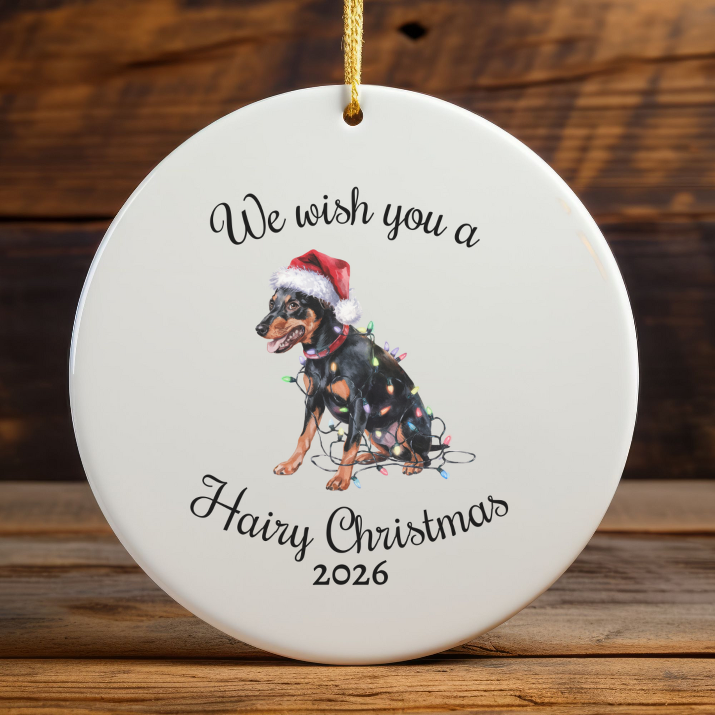 Christmas Miniature Pinscher Ornament, Christmas Lights Dog Keepsake