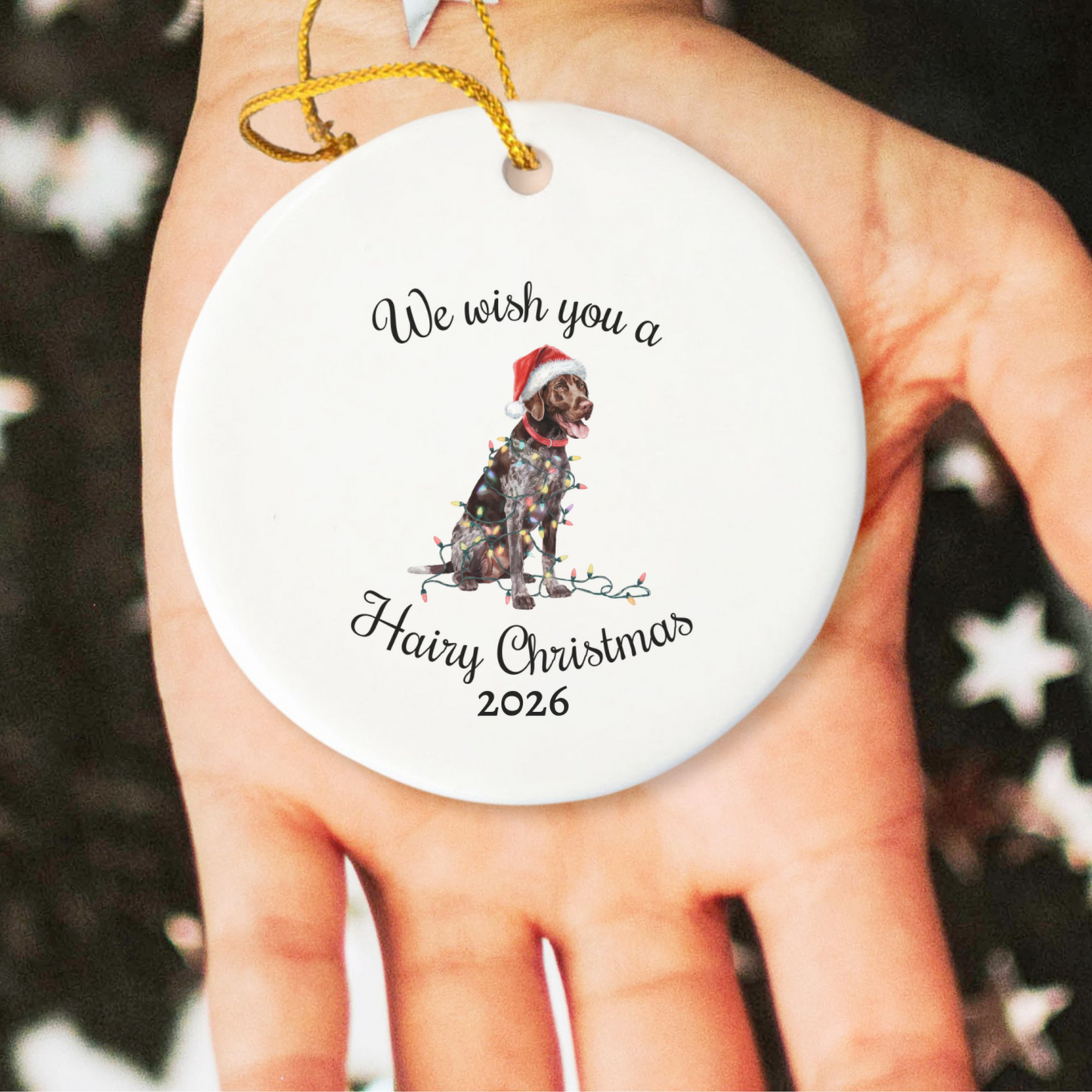 Christmas German Shorthaired Pointer Ornament, Christmas Lights Dog Keepsake