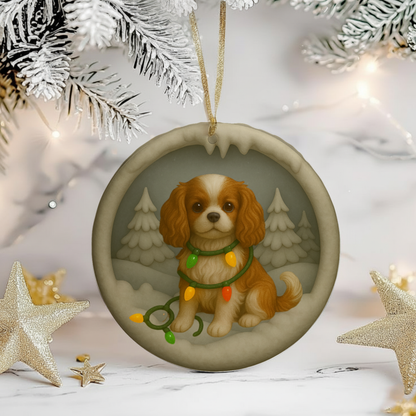 Personalizable Cavalier King Charles Christmas Ornament, Custom Cavie with Holiday Lights Keepsake