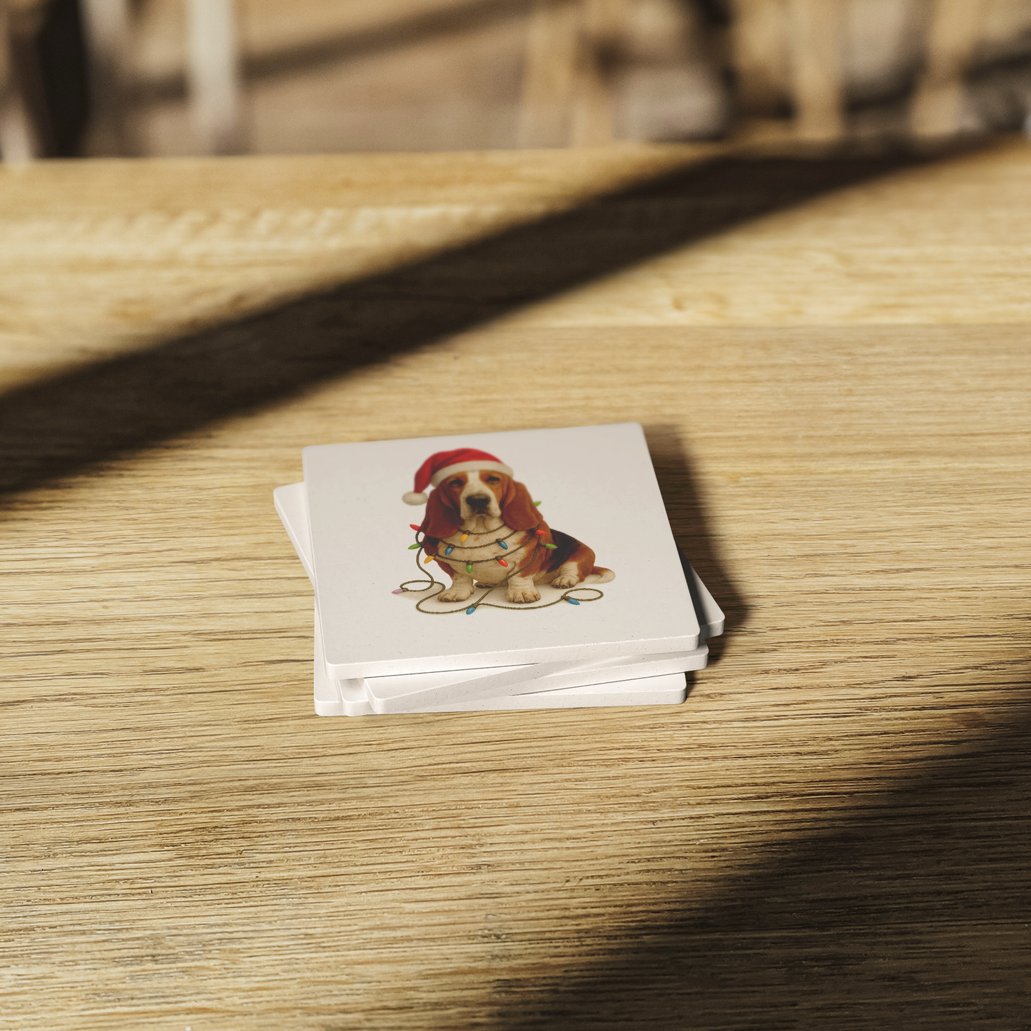 Basset Hound Christmas Lights Dog Coasters
