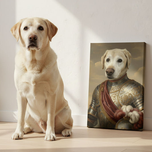 Personalized Dog Knight Portrait, Custom Renaissance Pet Armor Canvas