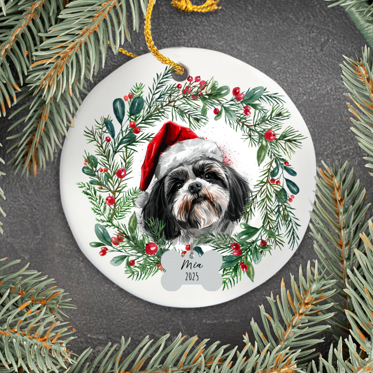 Personalized Shih Tzu Ornament, Custom Dog Christmas Keepsake, Customized Pet Name Ornament, Pet Memorial Ornament, Custom Dog Keepsake