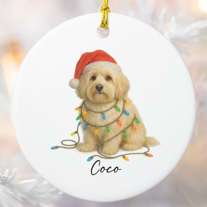 Personalized Cream Havanese Christmas Ornament, Ceramic Dog Lover Gift, Holiday Pet Keepsake Tree Decor
