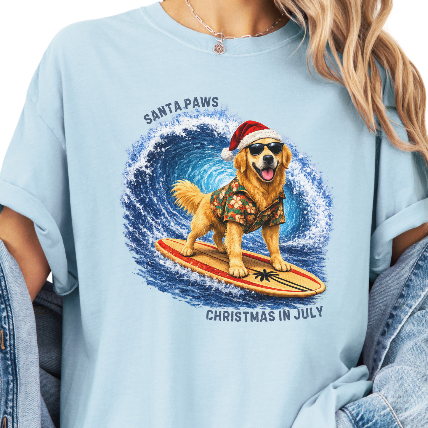 Christmas in July Gift for Golden Retriever Lovers, Santa Paws Beach Shirt