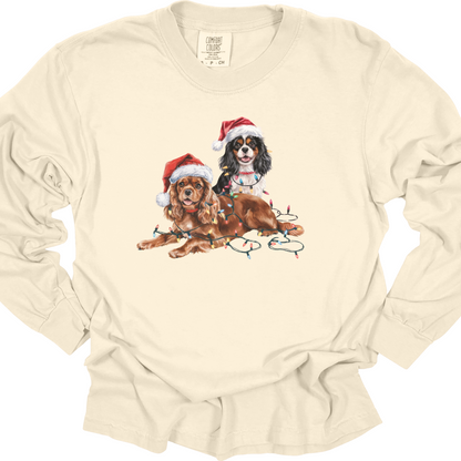 Cavalier King Charles Spaniels Christmas Lights Shirt, Funny Dog Lover Long Sleeve Holiday Top