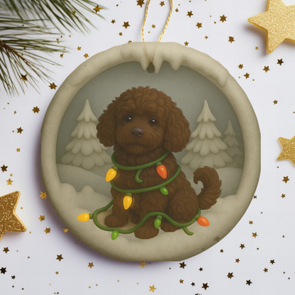 Personalized Portuguese Water Dog Christmas Ornament, 3D Clay-Style Dog Keepsake with Lights