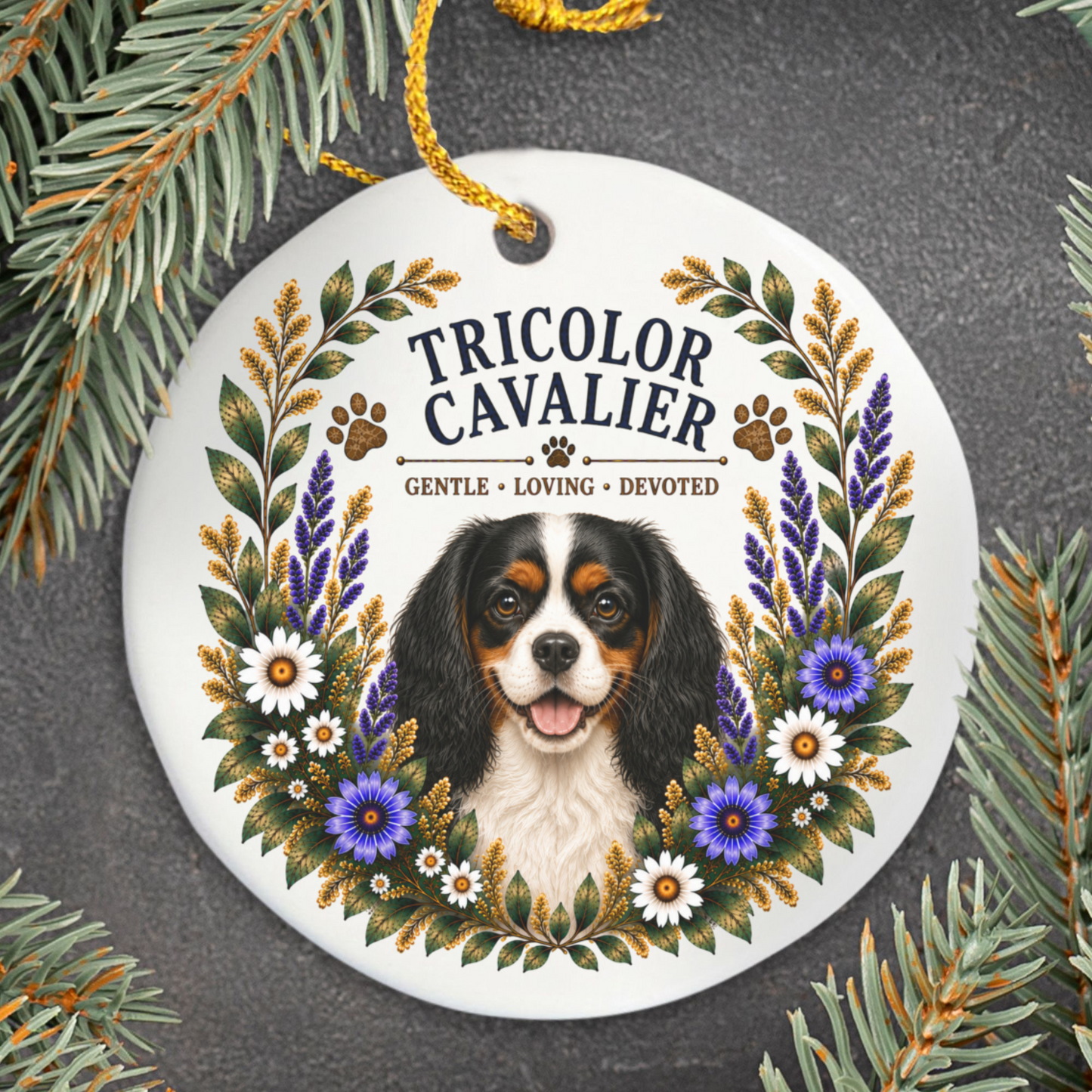 Tricolor Cavalier Ornament, Cavalier King Charles Spaniel Gift, Tricolor Cavalier Dog Mom Keepsake