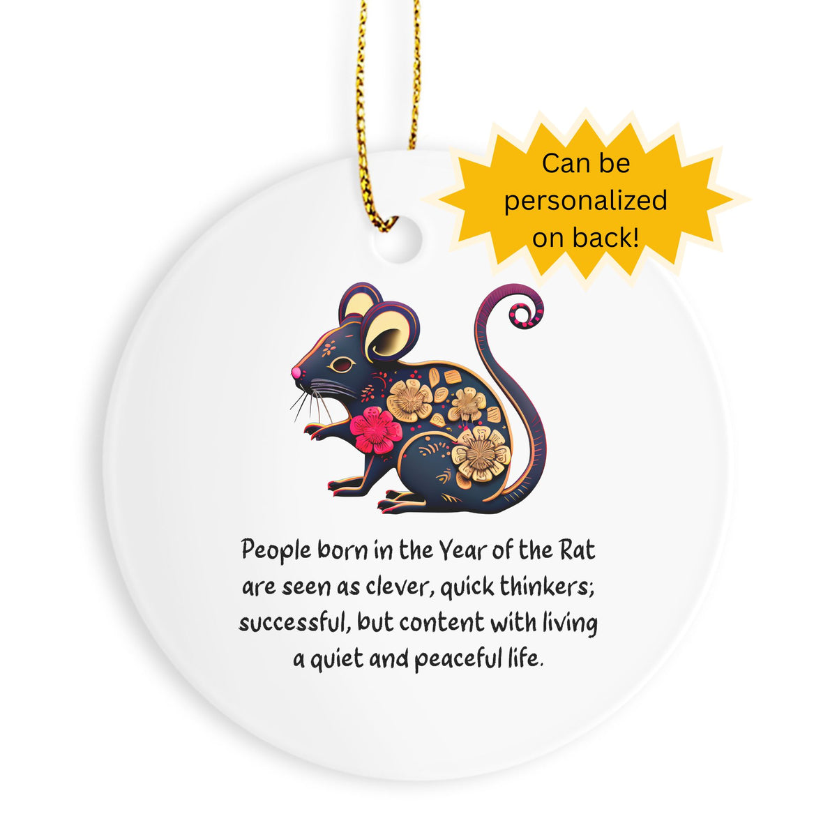 Chinese Zodiac Rat Ornament, Year of the Rat Horoscope Gift for Lunar New Year