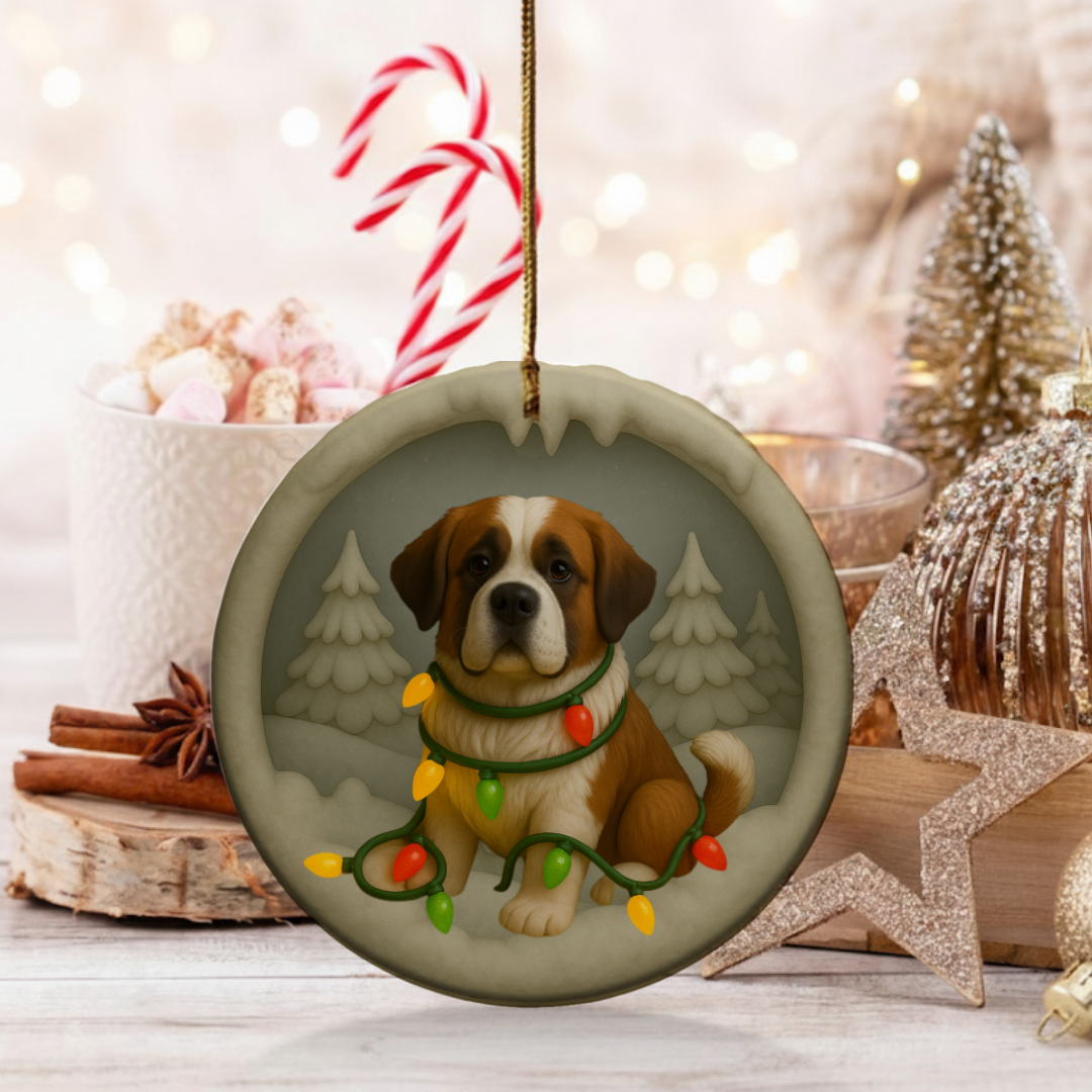 Personalized Saint Bernard Christmas 3D Clay-Style Dog Keepsake