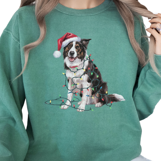 Border Collie Christmas Lights Sweatshirt