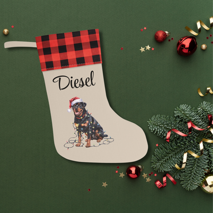 Personalized Rottweiler Christmas Stocking, Holiday Decor Gift for Pet Lovers