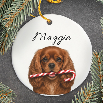 Personalized Ruby Cavalier Candy Cane Ornament