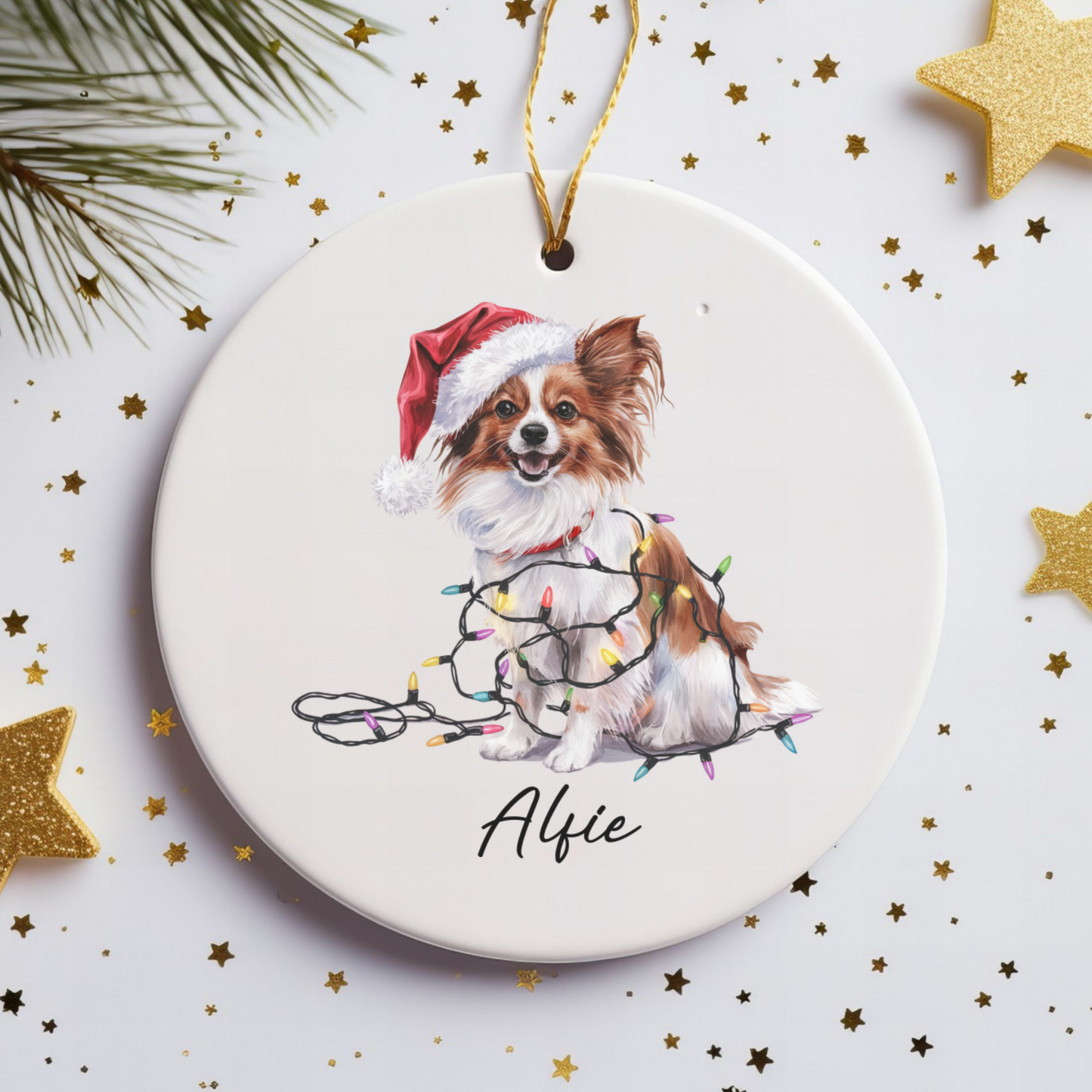 Papillon Personalized Ornament, Custom Dog Keepsake
