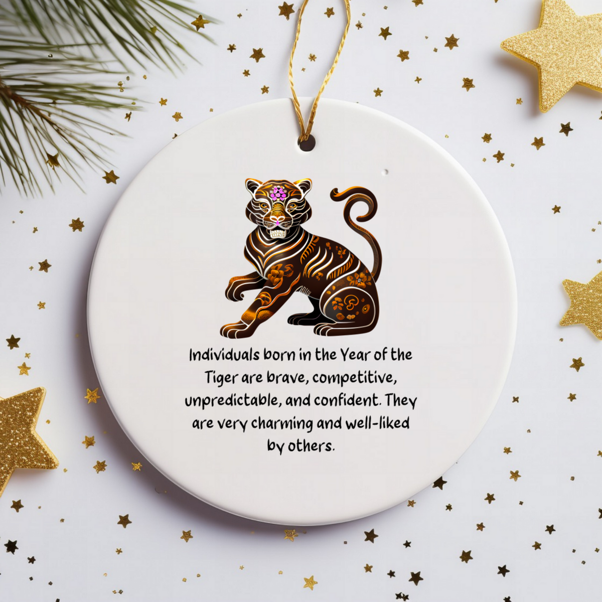 Chinese Zodiac Tiger Ornament, Year of the Tiger Horoscope Gift for Lunar New Year