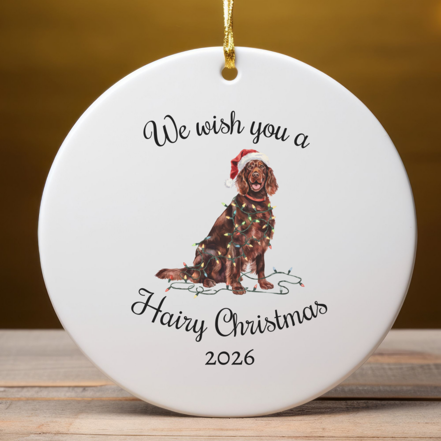 Christmas Irish Setter Ornament, Christmas Lights Dog Keepsake