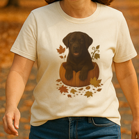 Load image into Gallery viewer, Chocolate Lab in Pumpkin Fall Dog Shirt, Autumn Labrador Tee for Dog Moms &amp; Pet Lovers
