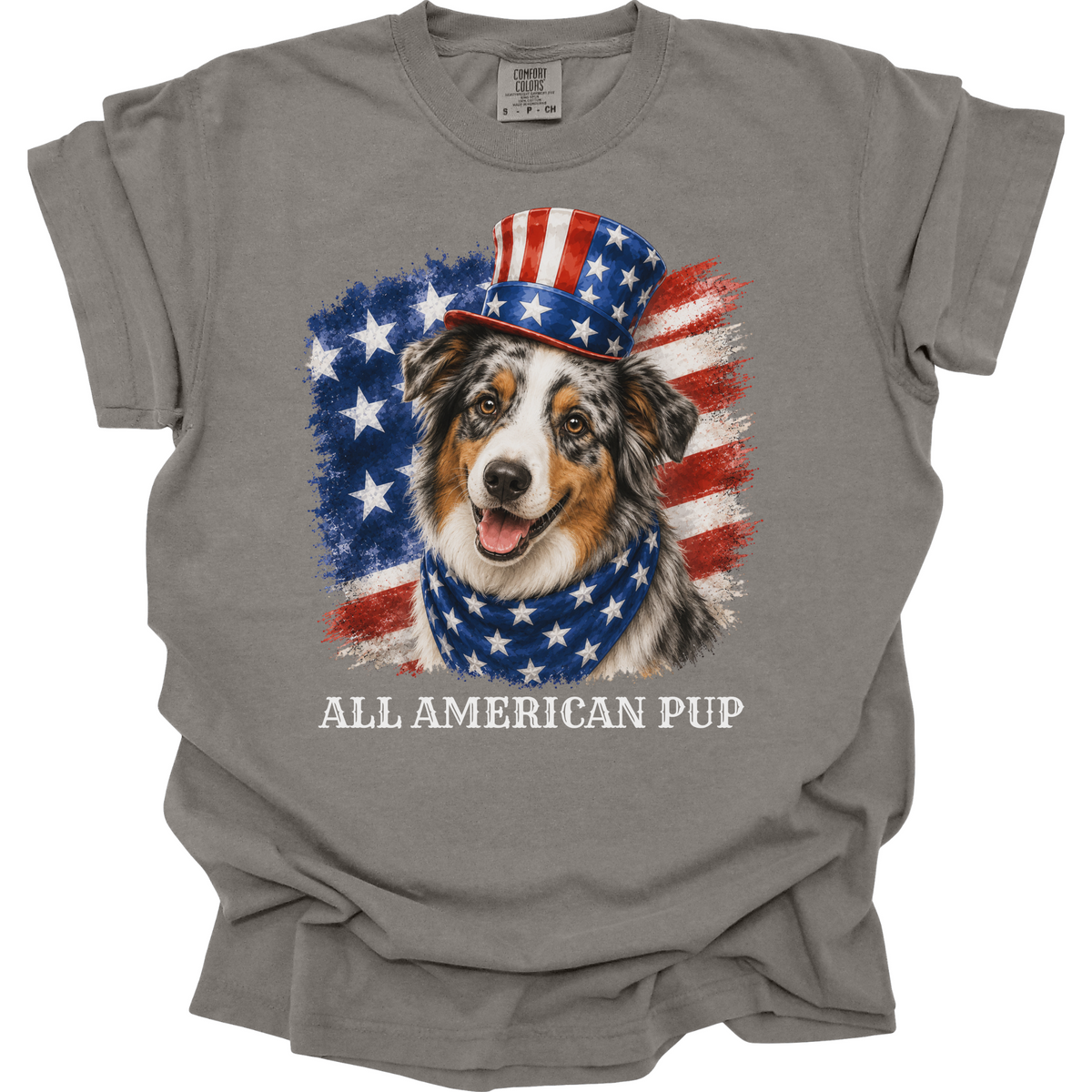 Patriotic Australian Shepherd Tee, All American Pup Shirt, Fourth of July Dog Shirt