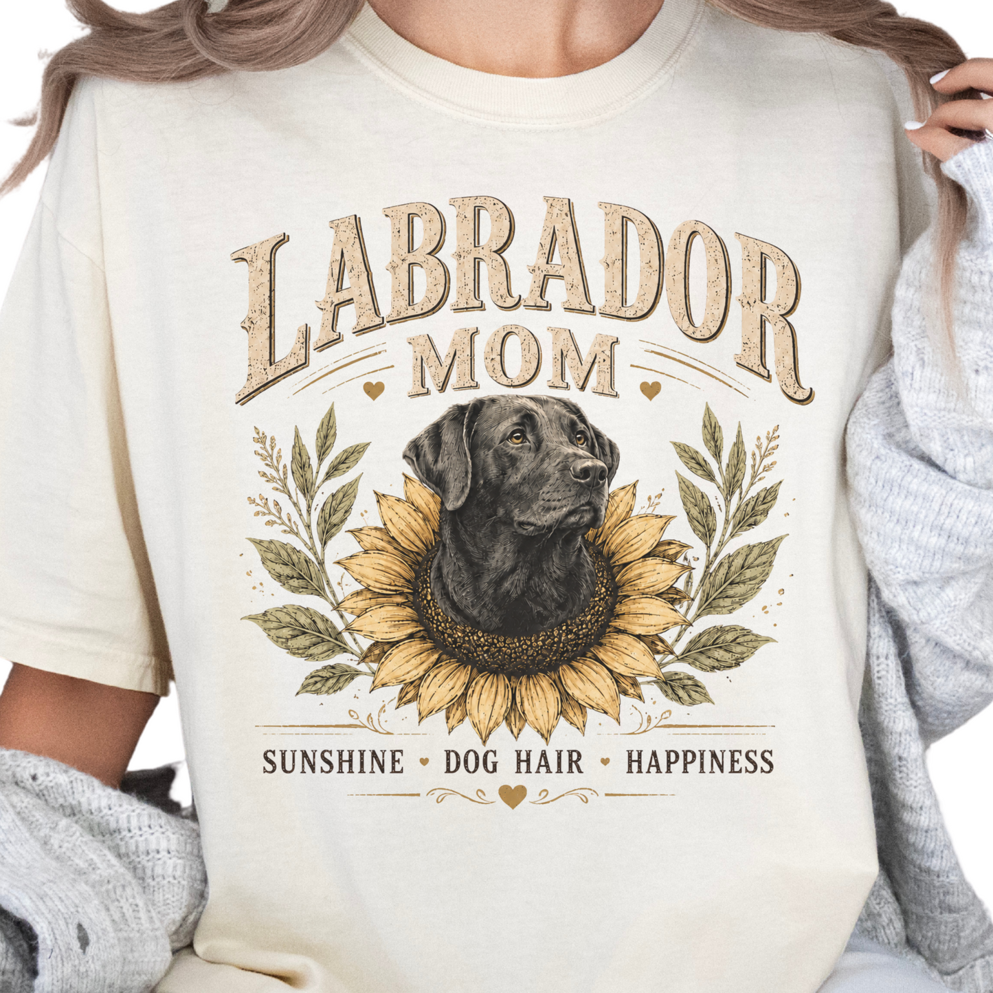 Labrador Mom Sunflower Shirt, Vintage Black Lab Mom Tee, Sunshine Dog Hair Happiness Gift