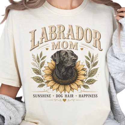 Labrador Mom Sunflower Shirt, Vintage Black Lab Mom Tee, Sunshine Dog Hair Happiness Gift