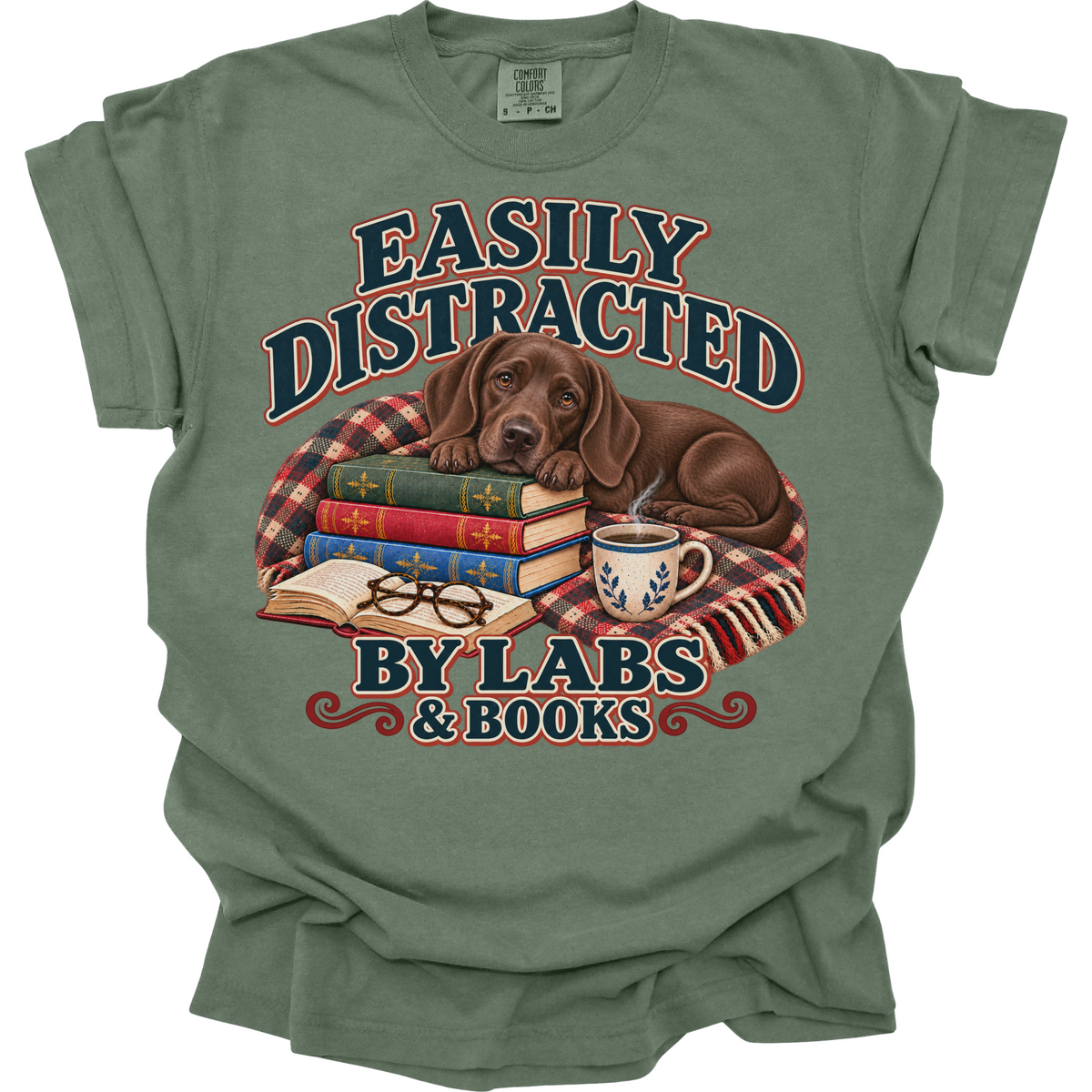 Chocolate Lab Shirt, Easily Distracted by Labs and Books, Labrador Mom Book Lover Tee