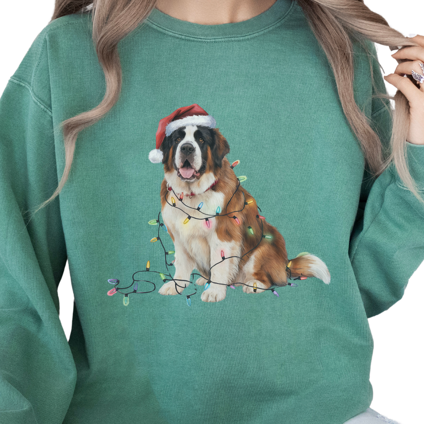 Saint Bernard Christmas Lights Sweatshirt, Festive Dog Lover Gift