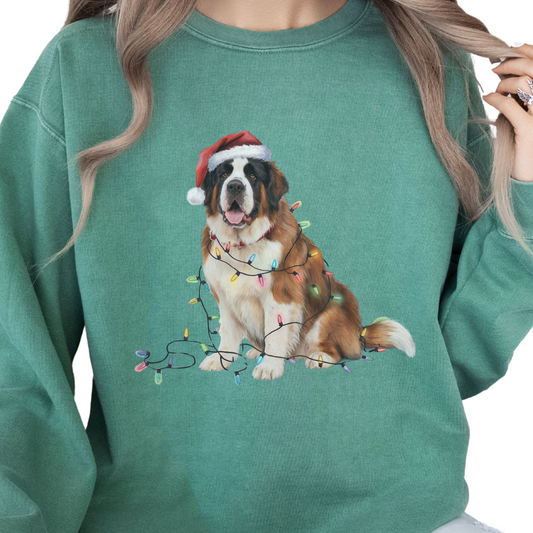 Saint Bernard Christmas Lights Sweatshirt, Festive Dog Lover Gift
