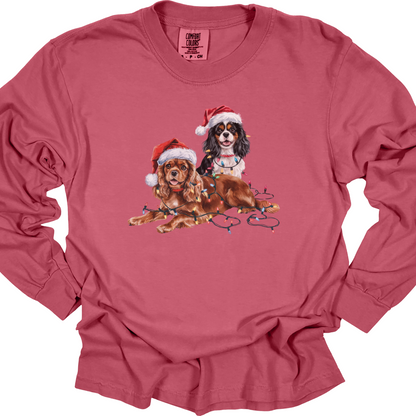 Cavalier King Charles Spaniels Christmas Lights Shirt, Funny Dog Lover Long Sleeve Holiday Top