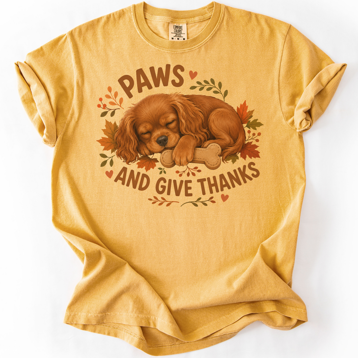 Ruby Cavalier Thanksgiving Shirt, Paws Give Thanks Tee, Fall Cavalier Dog Lover Gift
