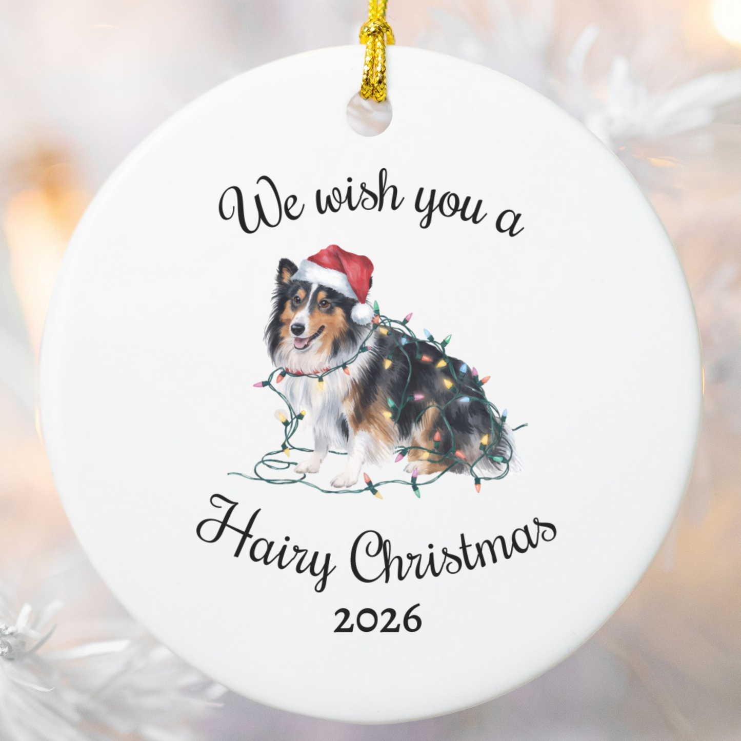 Christmas Sheltie Ornament, Christmas Lights Dog Keepsake