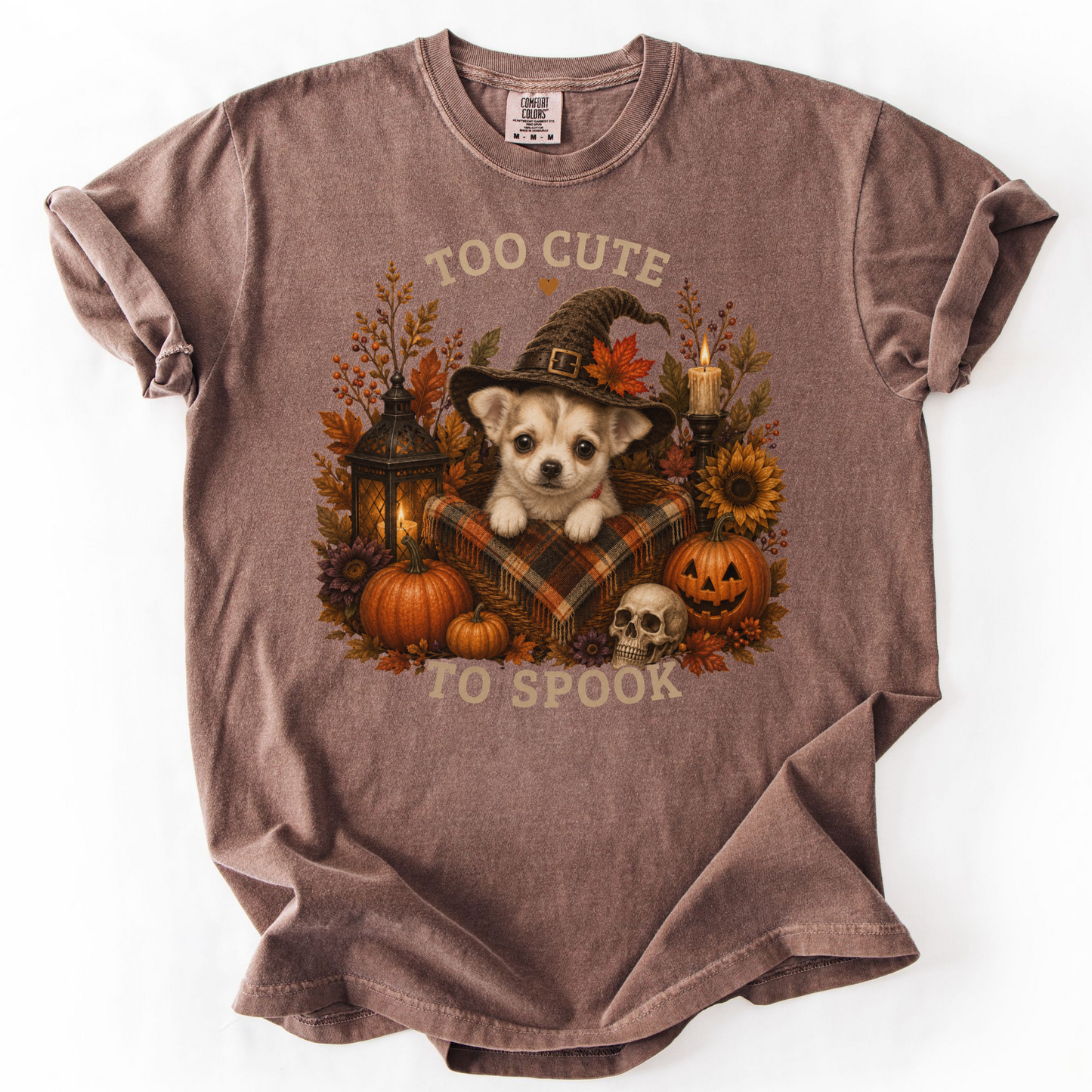 Custom Halloween Dog Shirt, Personalized Too Cute to Spook Comfort Colors Pet Portrait Tee