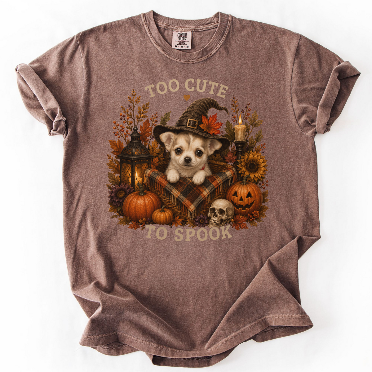 Custom Halloween Dog Shirt, Personalized Too Cute to Spook Comfort Colors Pet Portrait Tee
